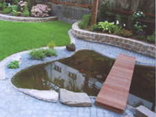 Garden ponds with bridges, a connection between two worlds.